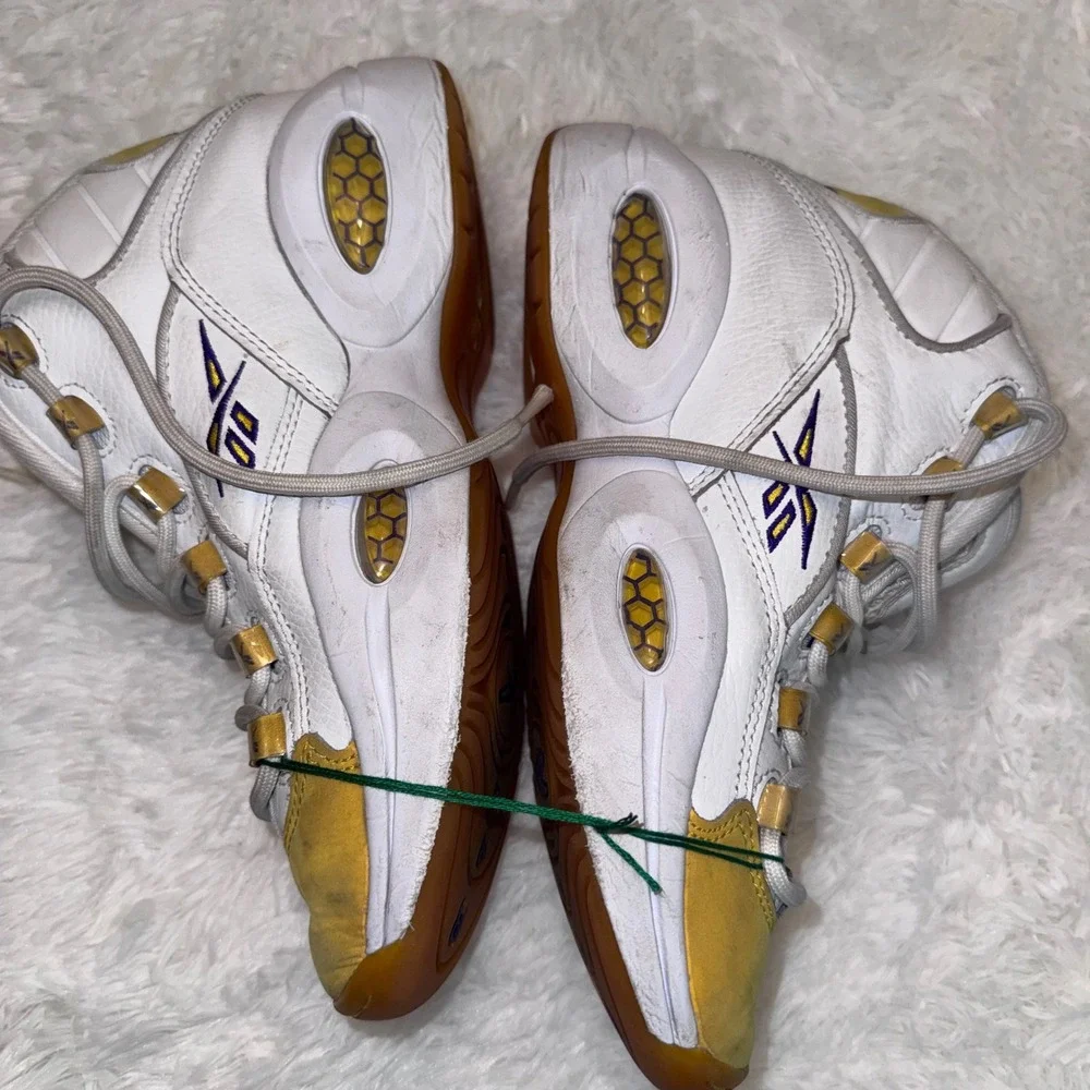 Reebok Question Mid Men 5.5 White Yellow Good FX4286 Lakers Basketball Shoes